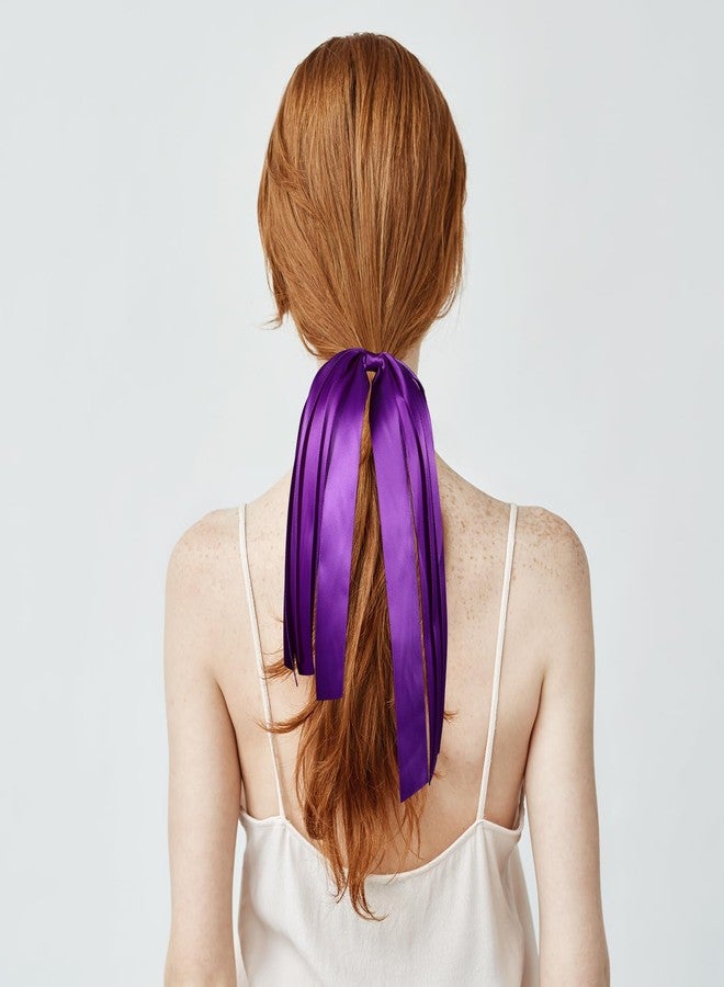 melyde Purple Ribbon Hair Ties Cheer Long Tassel Elastic Hairbands Handmade Girls Women Ponytail Holder Hair Accessories for Holiday Party - Image 4